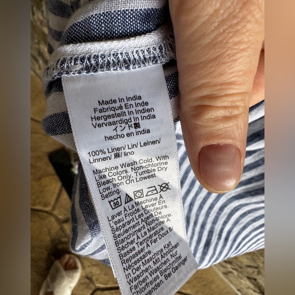 J. Crew Flutter-Sleeve Linen V-Neck Top Medium Blue White Stripe - Picture 7 of 14